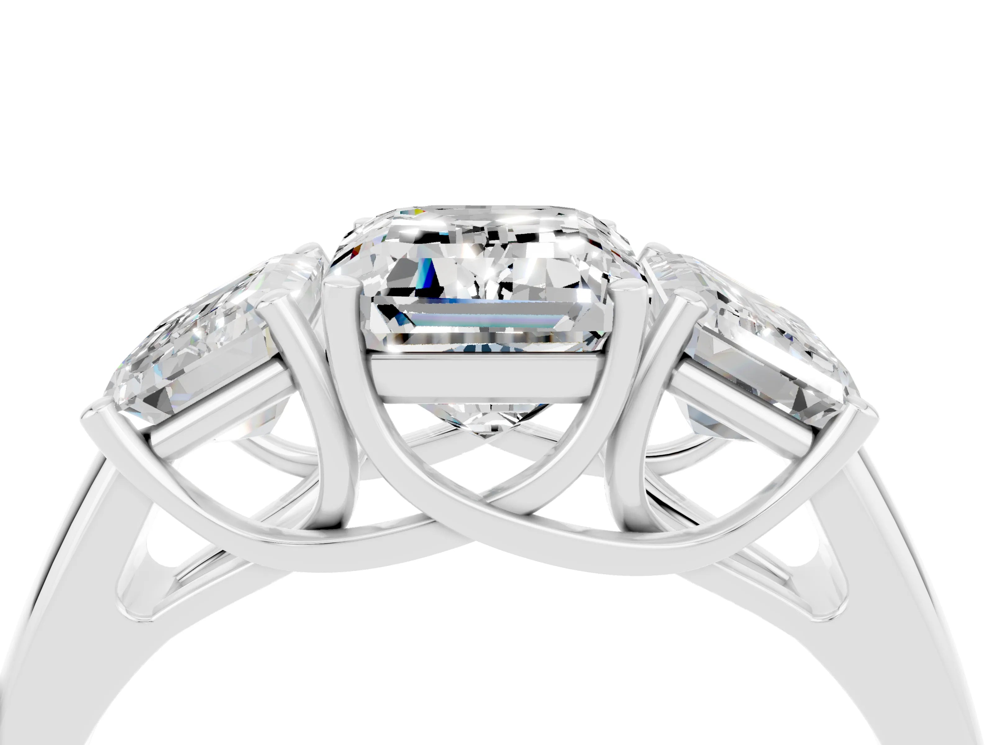 White gold Three-Stone Emerald Cut Moissanite Engagement Ring with Prong Setting_4