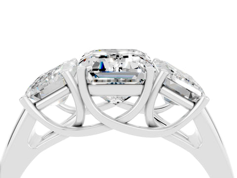White gold Three-Stone Emerald Cut Moissanite Engagement Ring with Prong Setting_4