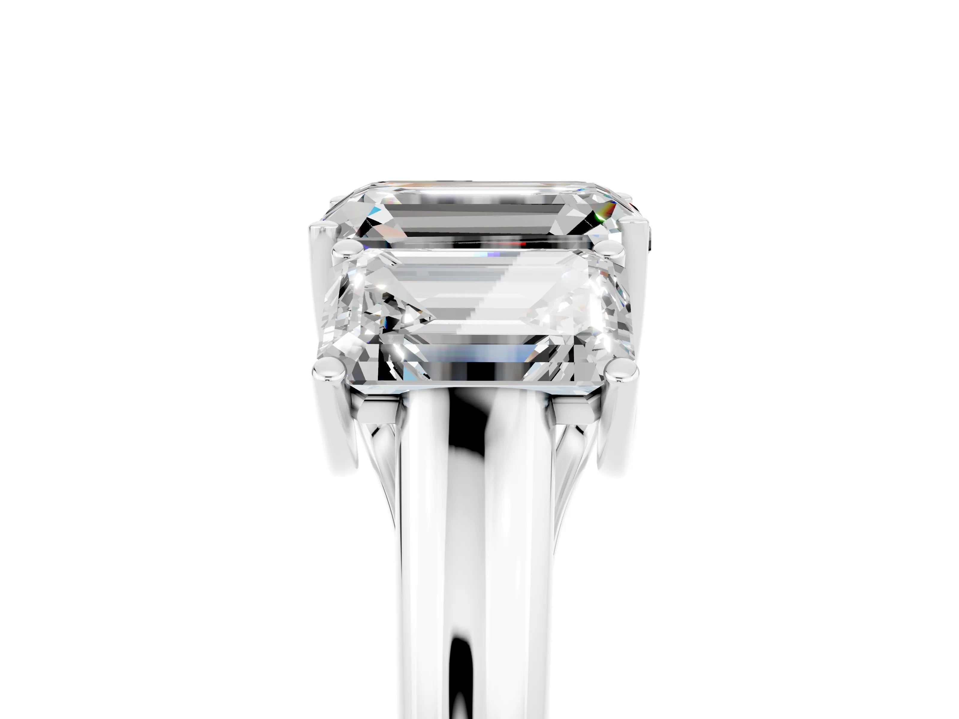 White gold Three-Stone Emerald Cut Moissanite Engagement Ring with Prong Setting_5