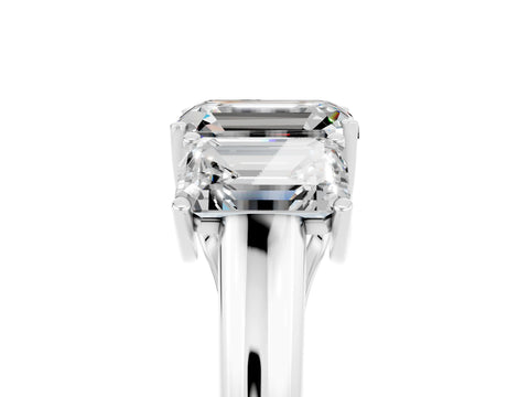 White gold Three-Stone Emerald Cut Moissanite Engagement Ring with Prong Setting_5