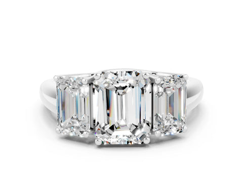 White gold Three-Stone Emerald Cut Moissanite Engagement Ring with Prong Setting