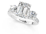 White gold Three-Stone Emerald Cut Moissanite Pavé Band with Four-Prong Setting_1
