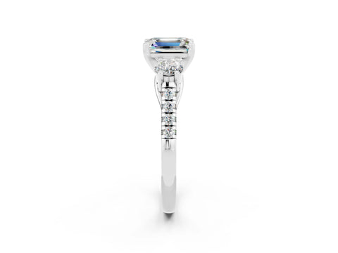 White gold Three-Stone Emerald Cut Moissanite Pavé Band with Four-Prong Setting_2