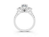 White gold Three-Stone Emerald Cut Moissanite Pavé Band with Four-Prong Setting_3