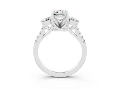 White gold Three-Stone Emerald Cut Moissanite Pavé Band with Four-Prong Setting_3