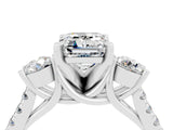 White gold Three-Stone Emerald Cut Moissanite Pavé Band with Four-Prong Setting_4