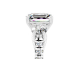 White gold Three-Stone Emerald Cut Moissanite Pavé Band with Four-Prong Setting_5