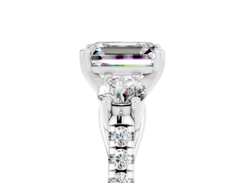 White gold Three-Stone Emerald Cut Moissanite Pavé Band with Four-Prong Setting_5