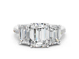 White gold Three-Stone Emerald Cut Moissanite Ring with Pavé Band and Prong Setting_12