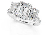 White gold Three-Stone Emerald Cut Moissanite Ring with Pavé Band and Prong Setting_13