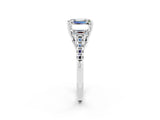 White gold Three-Stone Emerald Cut Moissanite Ring with Pavé Band and Prong Setting_14