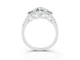 White gold Three-Stone Emerald Cut Moissanite Ring with Pavé Band and Prong Setting_15