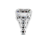 White gold Three-Stone Emerald Cut Moissanite Ring with Pavé Band and Prong Setting_17