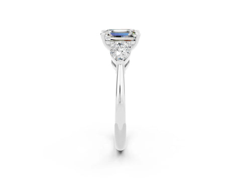 White gold Three-Stone Emerald Cut Moissanite Ring with Pear Side Stones and Four-Prong Setting_2