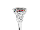 White gold Three-Stone Emerald Cut Moissanite Ring with Pear Side Stones and Four-Prong Setting_5