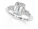 White gold Three-Stone Emerald Cut Moissanite Ring with Pear  Side Stones in Four-Prong Setting_13