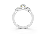 White gold Three-Stone Emerald Cut Moissanite Ring with Pear  Side Stones in Four-Prong Setting_15