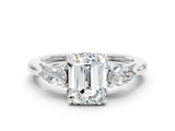 White gold Three-Stone Emerald Cut Moissanite Ring with Pear  Side Stones in Four-Prong Setting_48