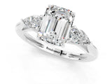 White gold Three-Stone Emerald Cut Moissanite Ring with Pear  Side Stones in Four-Prong Setting_49