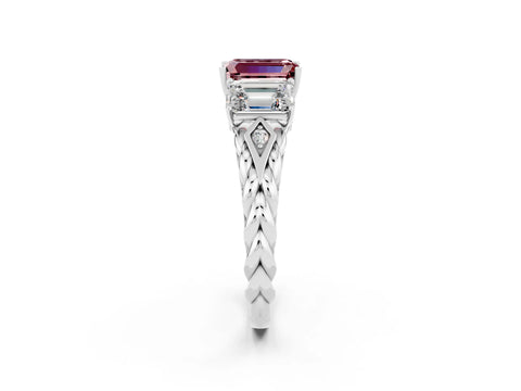 White gold Three-Stone Emerald Cut Morganite Braided Band Ring with Four-Prong Setting_38