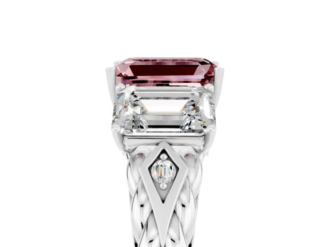 White gold Three-Stone Emerald Cut Morganite Braided Band Ring with Four-Prong Setting_41