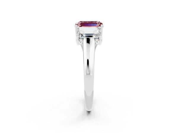 White gold Three-Stone Emerald Cut Morganite Engagement Ring with Prong Setting