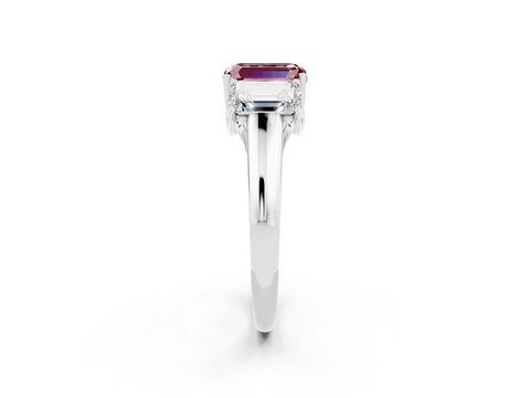 White gold Three-Stone Emerald Cut Morganite Engagement Ring with Prong Setting_2