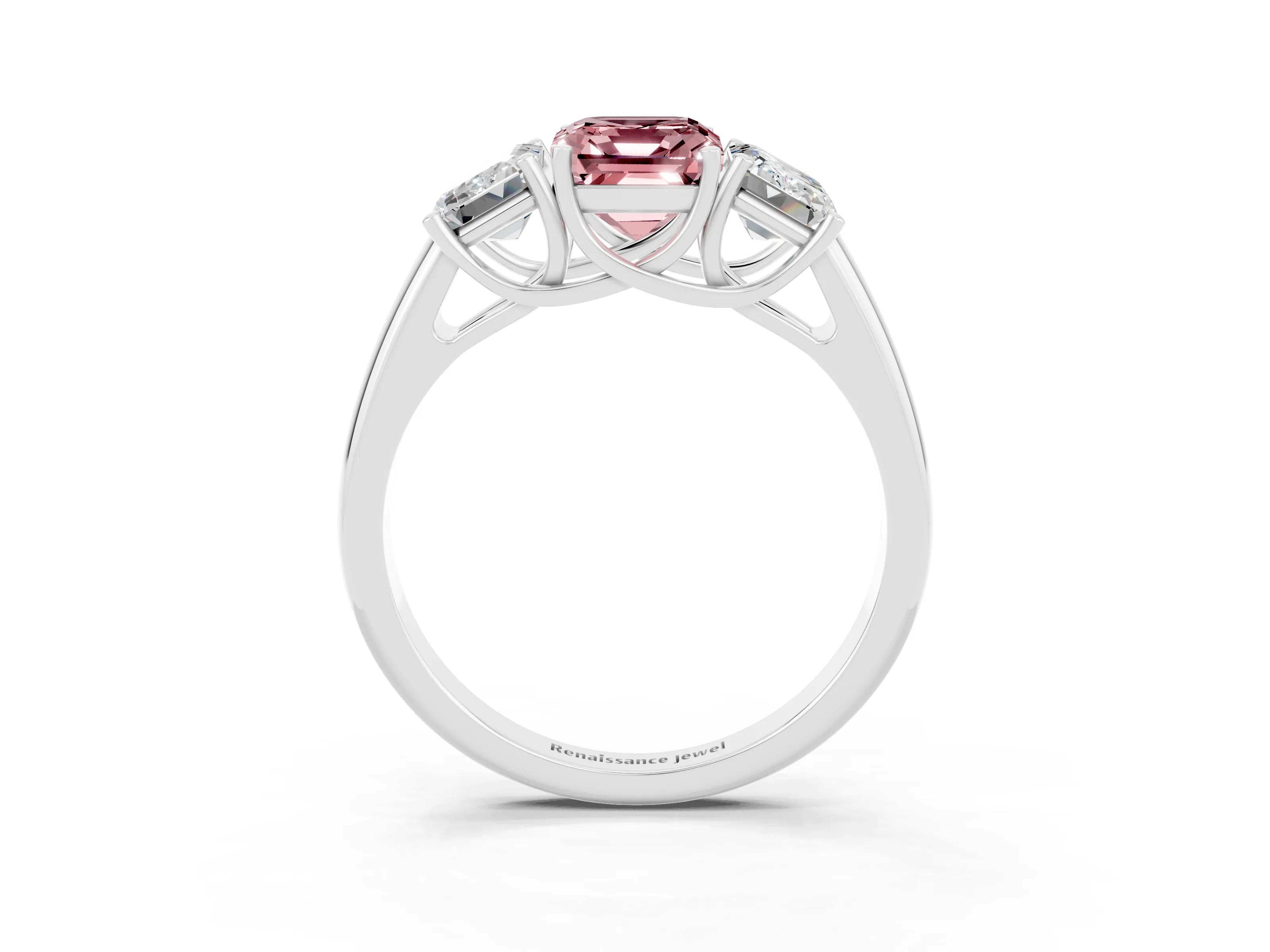White gold Three-Stone Emerald Cut Morganite Engagement Ring with Prong Setting_3