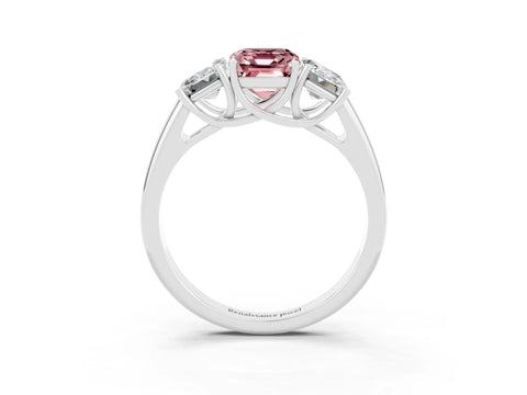 White gold Three-Stone Emerald Cut Morganite Engagement Ring with Prong Setting_3