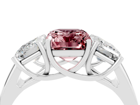 White gold Three-Stone Emerald Cut Morganite Engagement Ring with Prong Setting_4