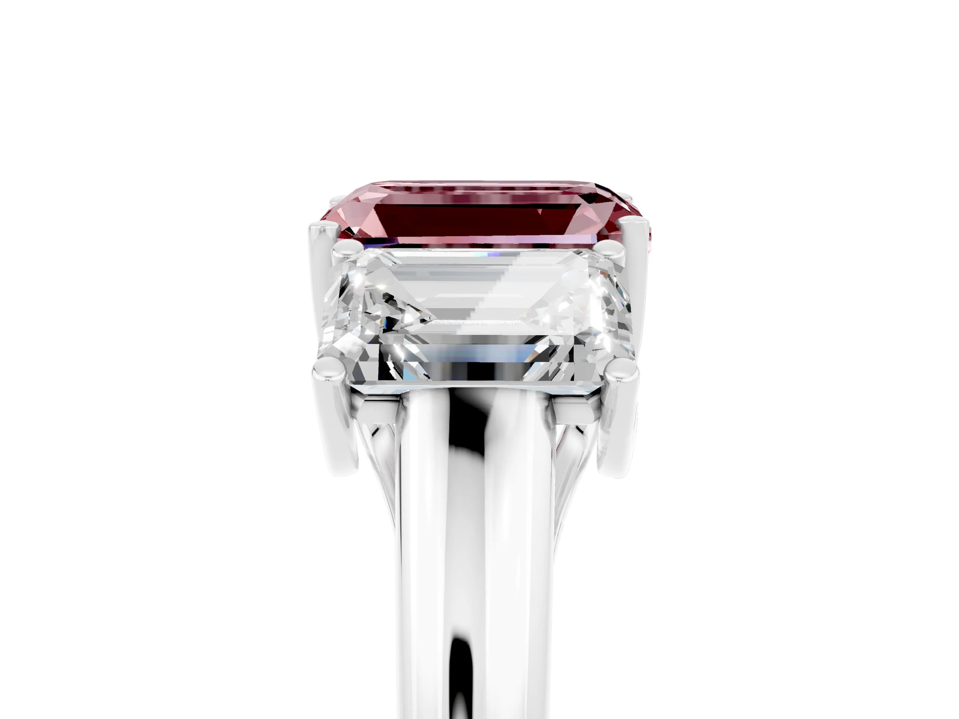 White gold Three-Stone Emerald Cut Morganite Engagement Ring with Prong Setting_5