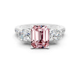 White gold Three-Stone Emerald Cut Morganite Pavé Band with Four-Prong Setting