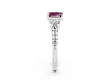White gold Three-Stone Emerald Cut Morganite Pavé Band with Four-Prong Setting_2