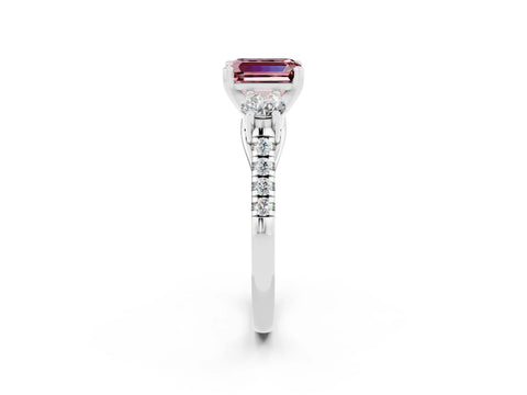 White gold Three-Stone Emerald Cut Morganite Pavé Band with Four-Prong Setting_2