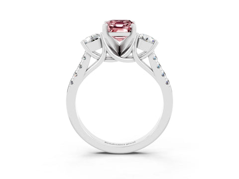 White gold Three-Stone Emerald Cut Morganite Pavé Band with Four-Prong Setting_3