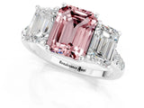 White gold Three-Stone Emerald Cut Morganite Ring with Pavé Band and Prong Setting_13