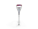 White gold Three-Stone Emerald Cut Morganite Ring with Pavé Band and Prong Setting_14