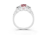 White gold Three-Stone Emerald Cut Morganite Ring with Pavé Band and Prong Setting_15
