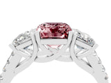 White gold Three-Stone Emerald Cut Morganite Ring with Pavé Band and Prong Setting_16