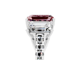 White gold Three-Stone Emerald Cut Morganite Ring with Pavé Band and Prong Setting_17