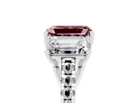 White gold Three-Stone Emerald Cut Morganite Ring with Pavé Band and Prong Setting_17