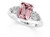 White gold Three-Stone Emerald Cut Morganite Ring with Pear Side Stones and Four-Prong Setting_1