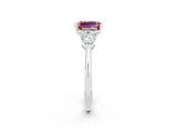 White gold Three-Stone Emerald Cut Morganite Ring with Pear Side Stones and Four-Prong Setting_2