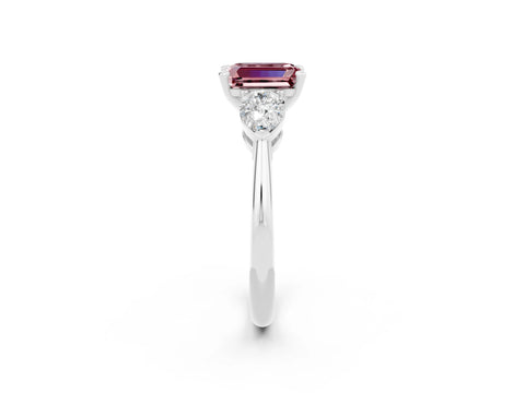 White gold Three-Stone Emerald Cut Morganite Ring with Pear Side Stones and Four-Prong Setting_2
