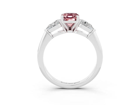 White gold Three-Stone Emerald Cut Morganite Ring with Pear Side Stones and Four-Prong Setting_3