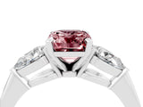 White gold Three-Stone Emerald Cut Morganite Ring with Pear Side Stones and Four-Prong Setting_4