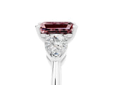 White gold Three-Stone Emerald Cut Morganite Ring with Pear Side Stones and Four-Prong Setting_5