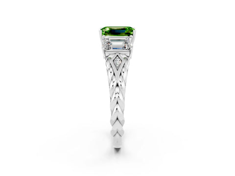 White gold Three-Stone Emerald Cut Peridot Braided Band Ring with Four-Prong Setting_38