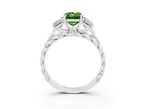 White gold Three-Stone Emerald Cut Peridot Braided Band Ring with Four-Prong Setting_39