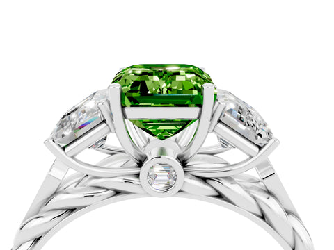 White gold Three-Stone Emerald Cut Peridot Braided Band Ring with Four-Prong Setting_40